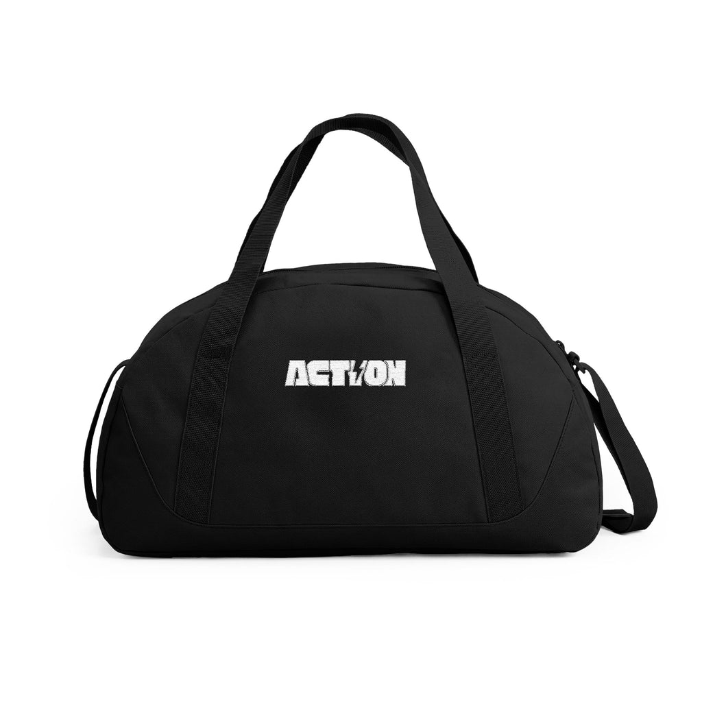 Action Logo Dome Duffel Bag — Black Gym & Travel Carryall