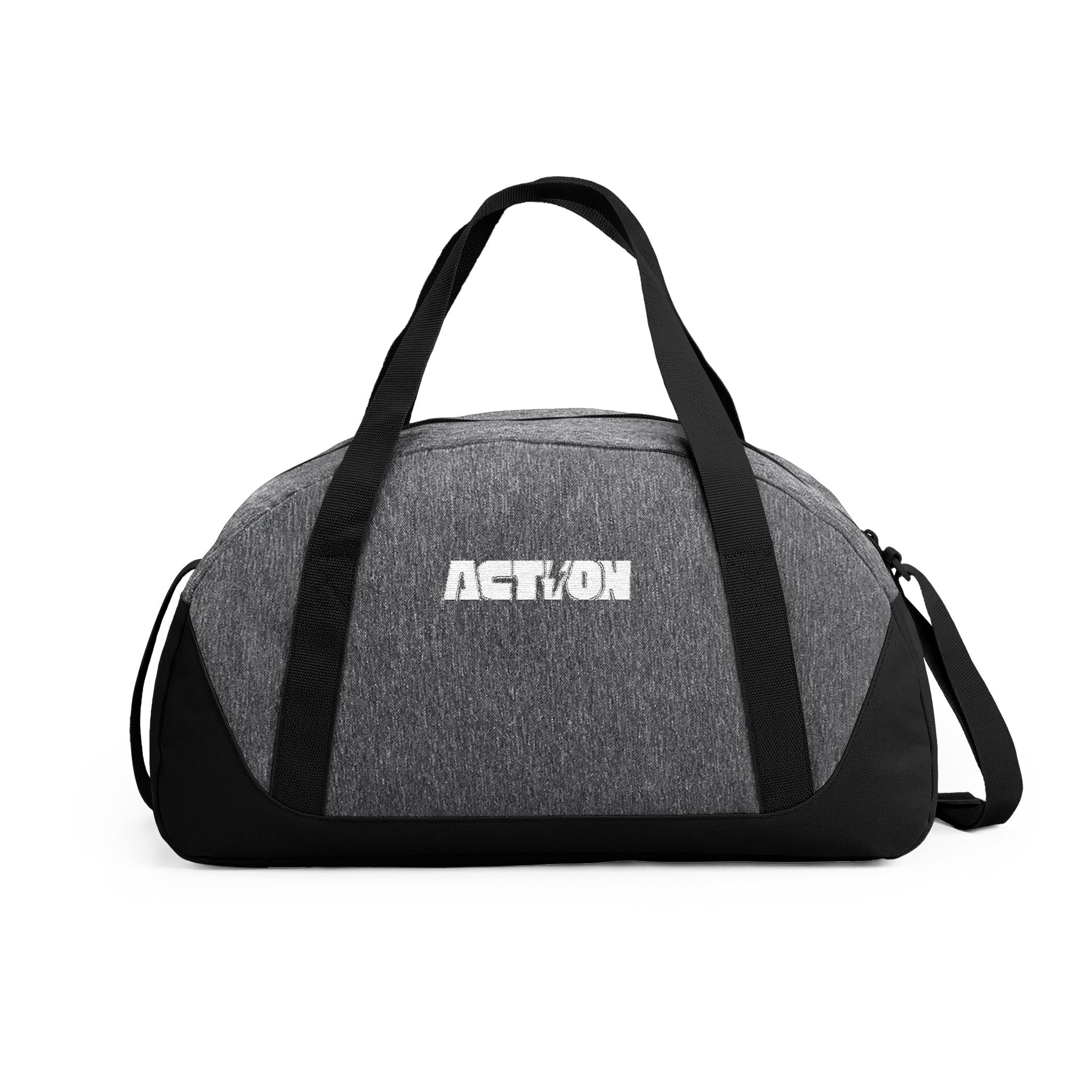 Action Logo Dome Duffel Bag — Black Gym & Travel Carryall