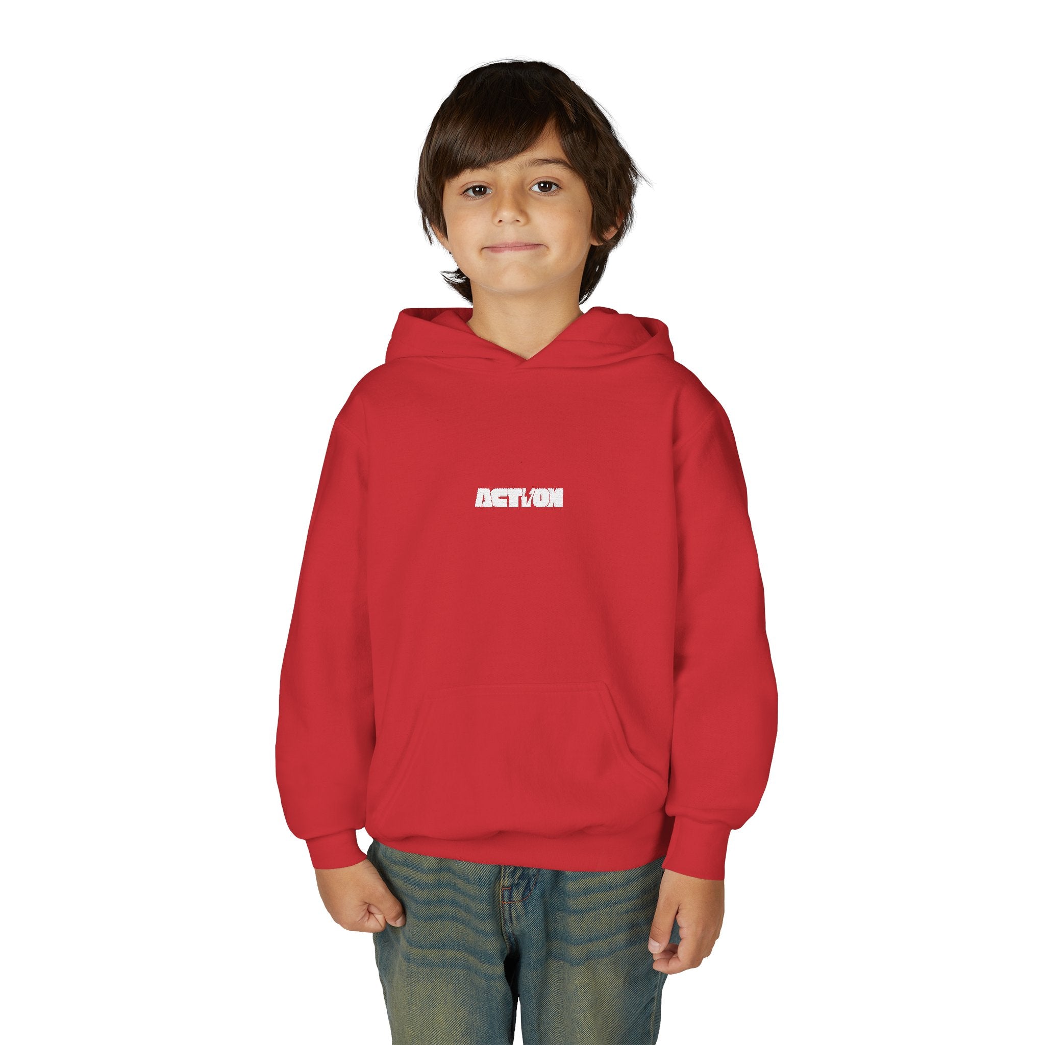Youth Hoodie — Minimal White Kids Pullover with Subtle Center Logo