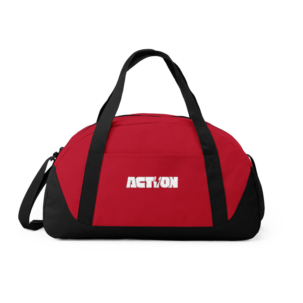 Action Logo Dome Duffel Bag — Black Gym & Travel Carryall