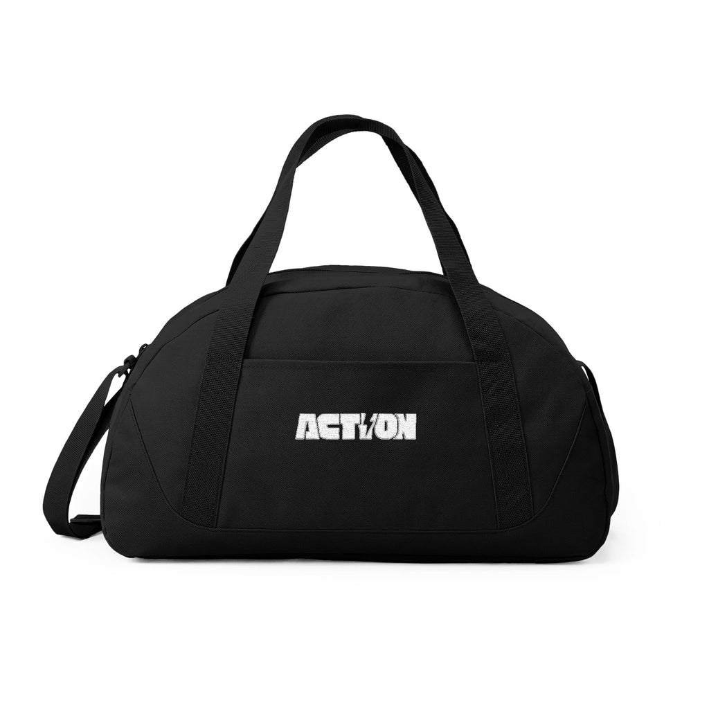 Action Logo Dome Duffel Bag — Black Gym & Travel Carryall
