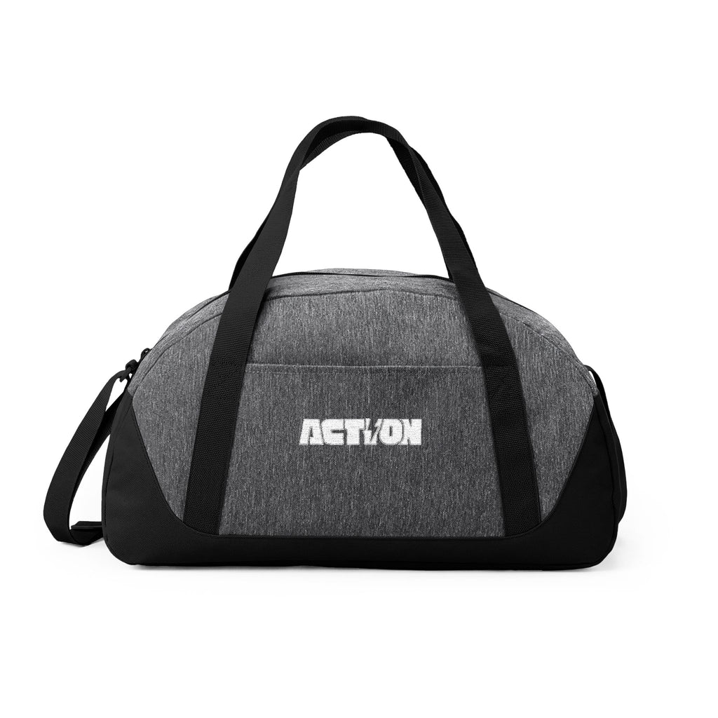 Action Logo Dome Duffel Bag — Black Gym & Travel Carryall