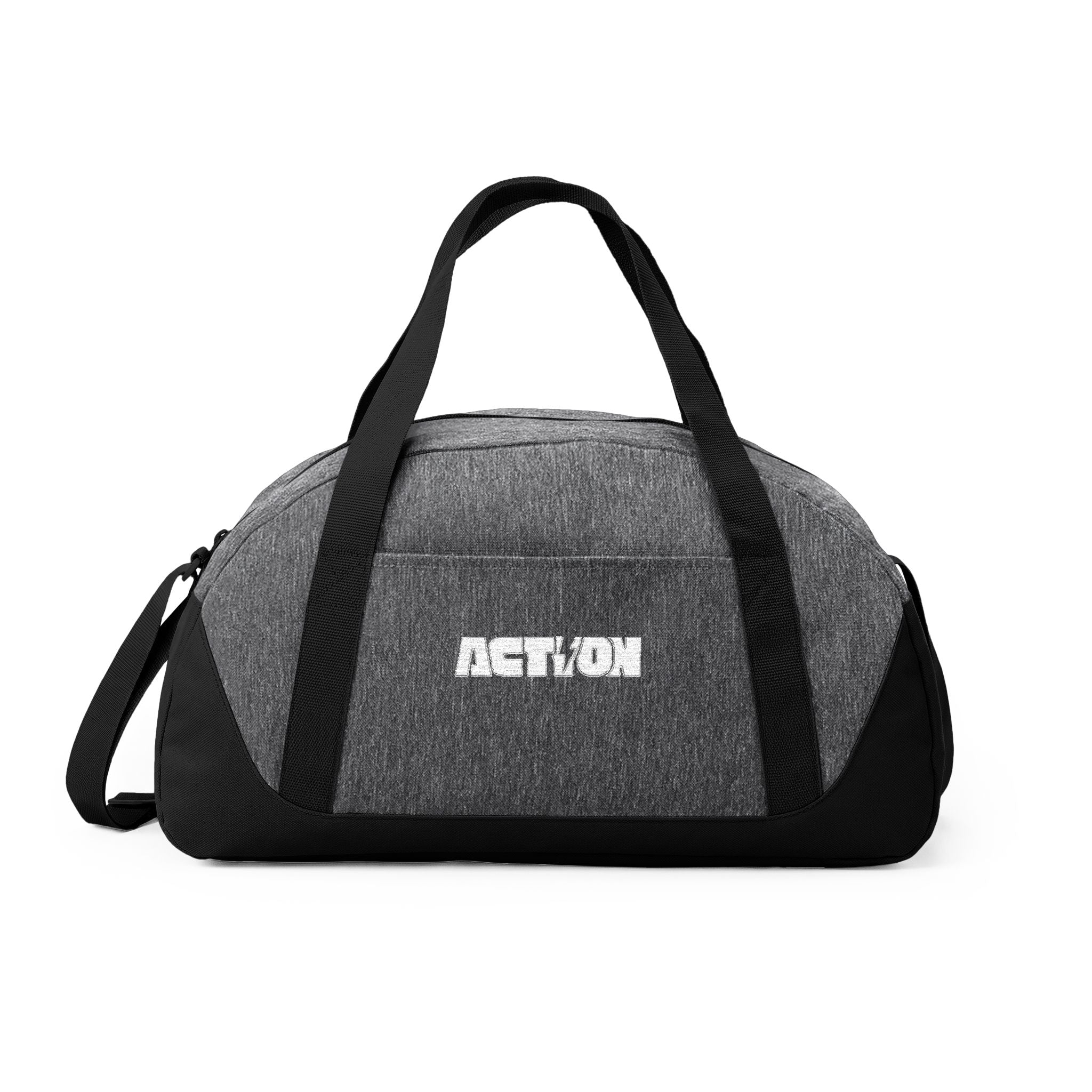 Action Logo Dome Duffel Bag — Black Gym & Travel Carryall
