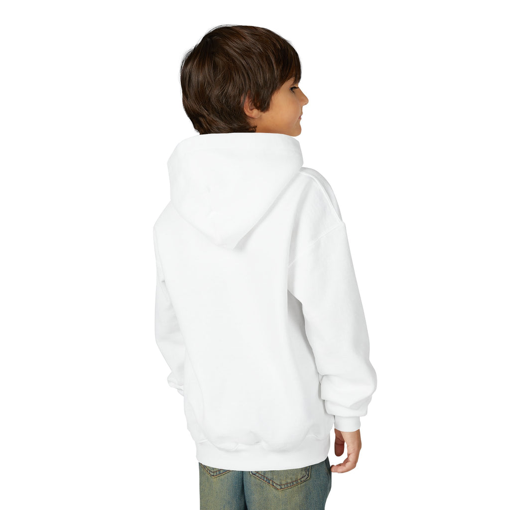 Youth Hoodie — Minimal White Kids Pullover with Subtle Center Logo