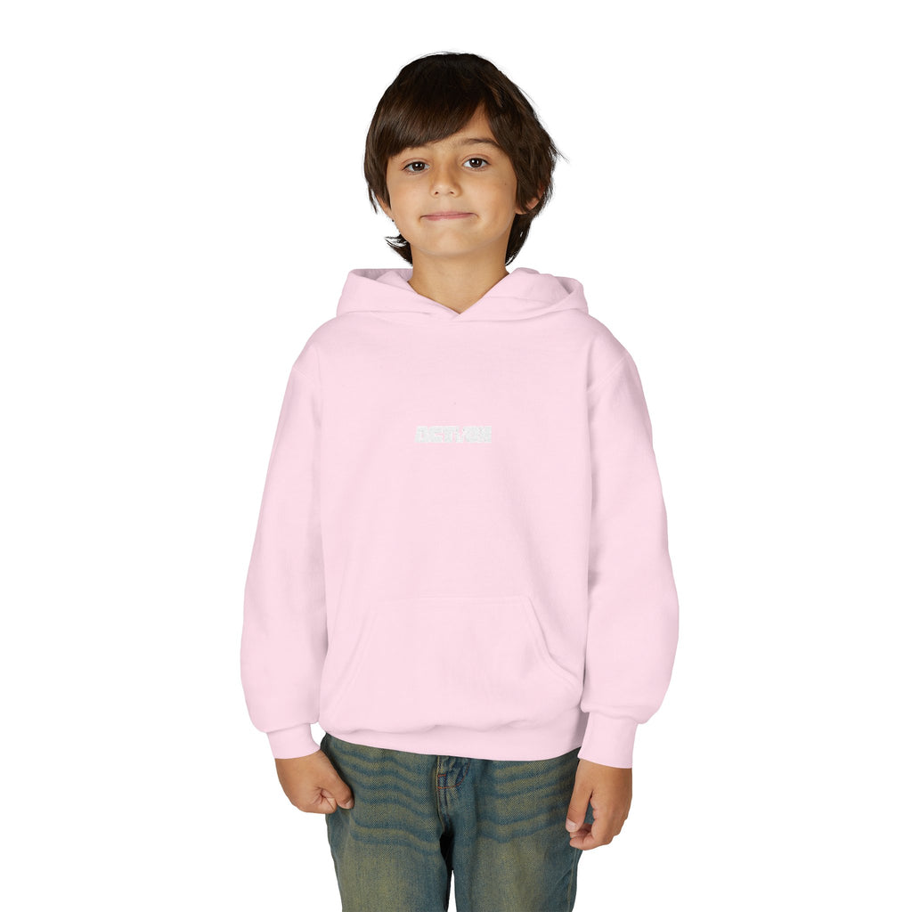 Youth Hoodie — Minimal White Kids Pullover with Subtle Center Logo