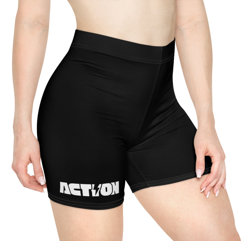 Action Logo Women's Biker Shorts — Black Athletic Cycling Shorts