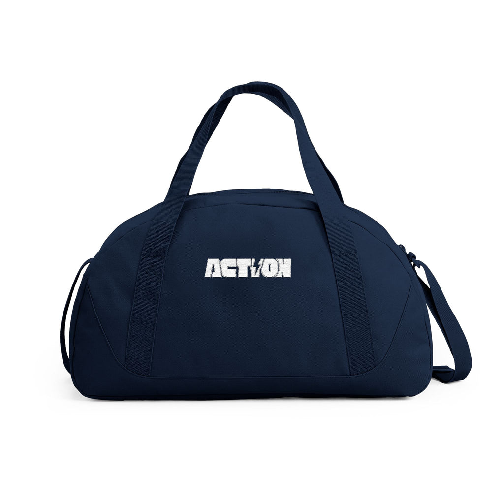 Action Logo Dome Duffel Bag — Black Gym & Travel Carryall
