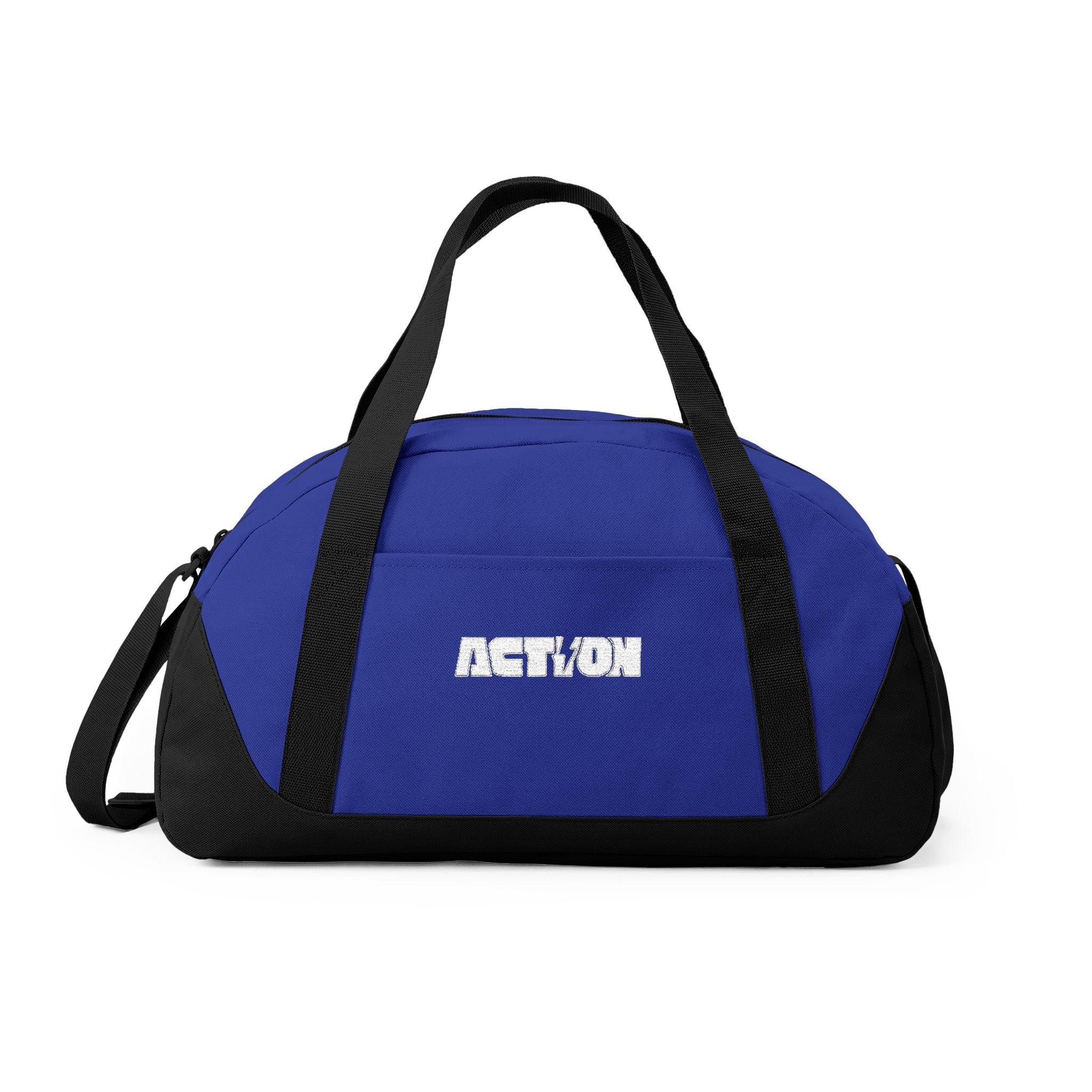 Action Logo Dome Duffel Bag — Black Gym & Travel Carryall