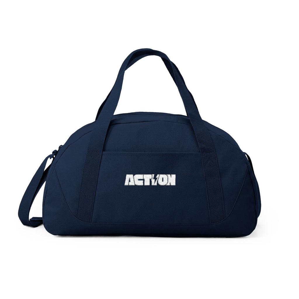 Action Logo Dome Duffel Bag — Black Gym & Travel Carryall