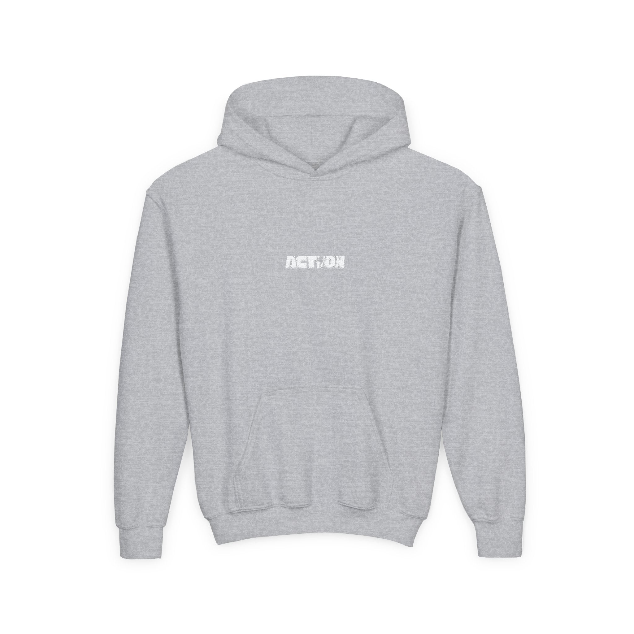 Youth Hoodie — Minimal White Kids Pullover with Subtle Center Logo