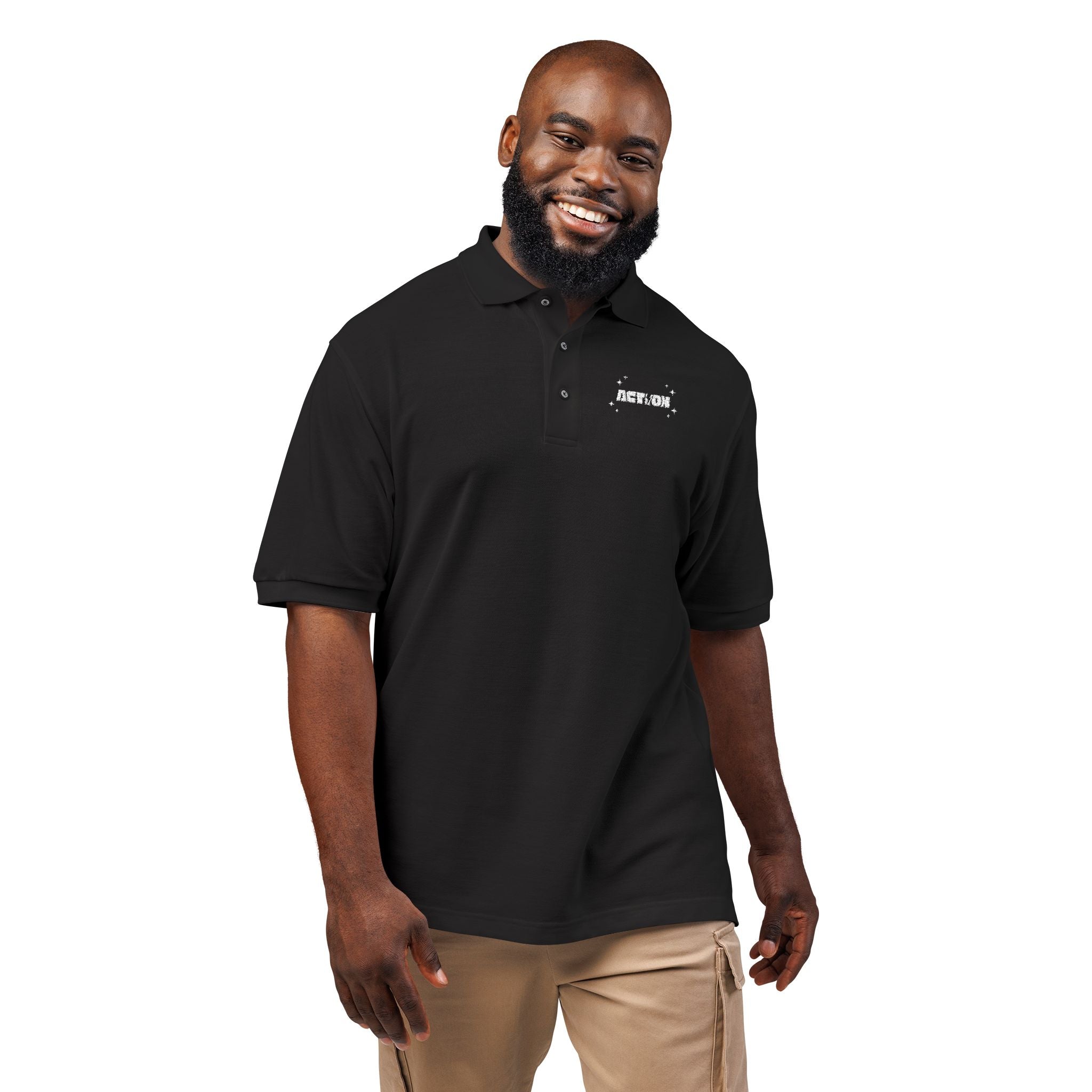 Embroidered 'Detras' Black Polo Shirt — Minimal Logo Workwear Polo