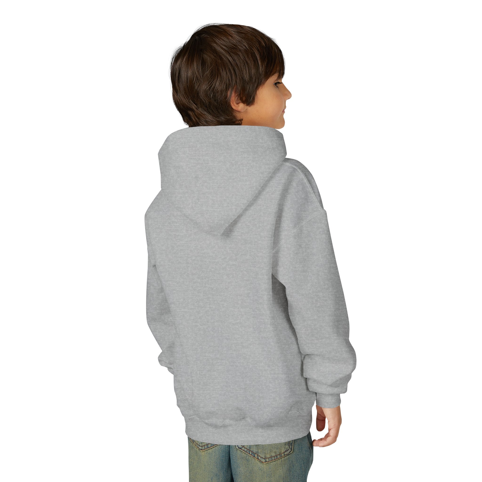 Youth Hoodie — Minimal White Kids Pullover with Subtle Center Logo